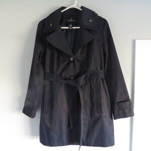 London fog women‘s classic blue double collar hooded/belted jacket/coat size M
